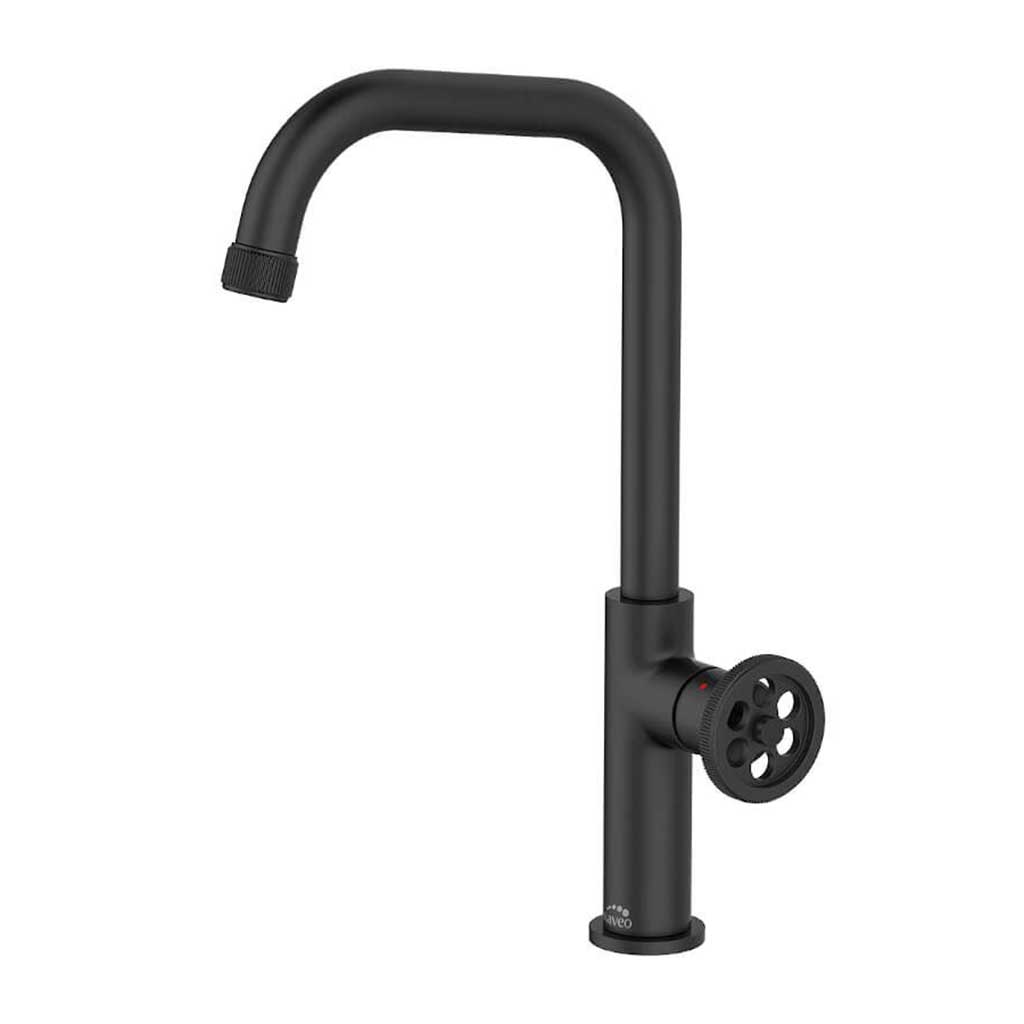 Retro Industrial Kitchen Tap Black Round Handle Deck Mounted