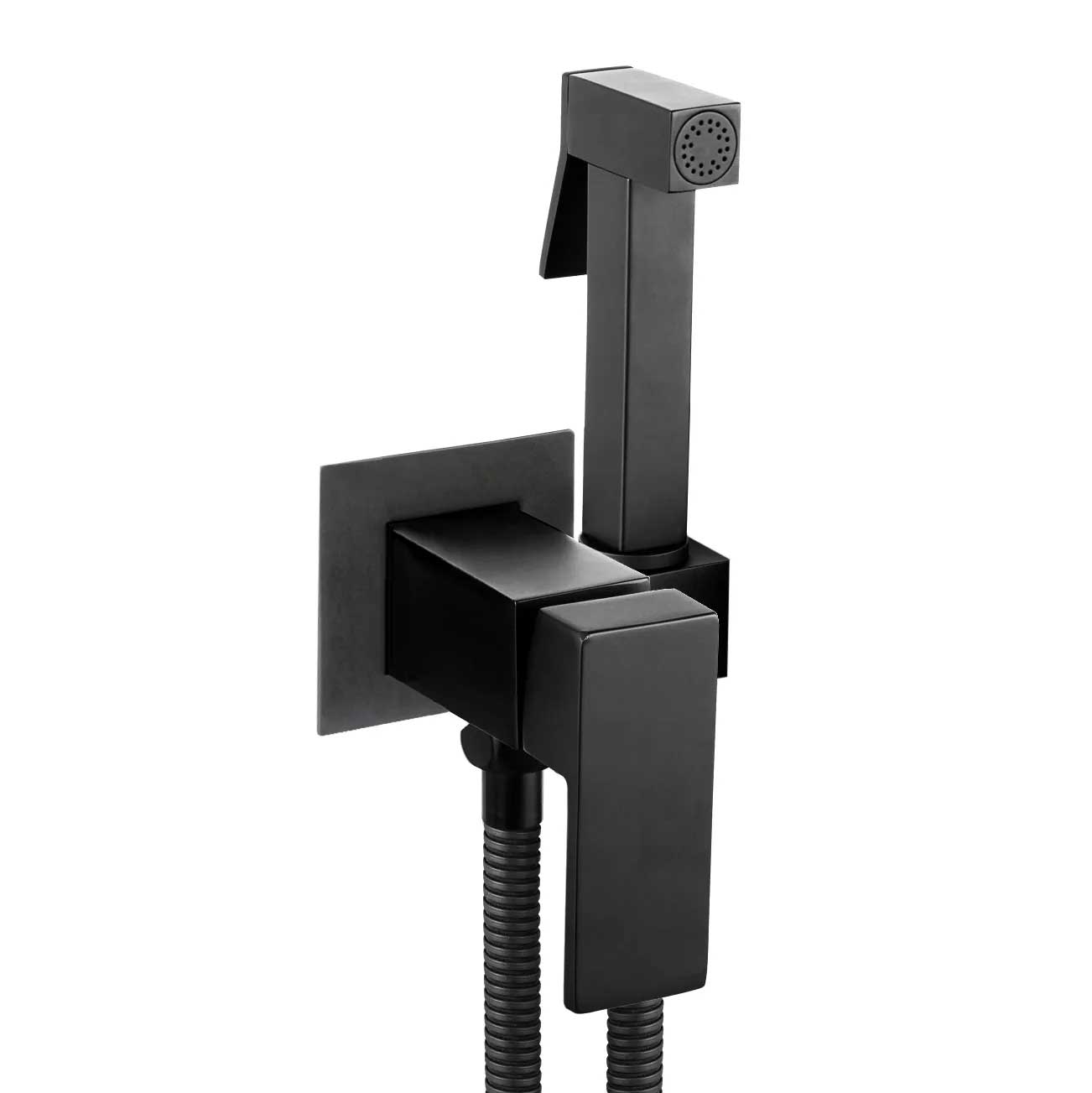 Square Shaped Bidet Mixer Sprayer Black Expandable Handle