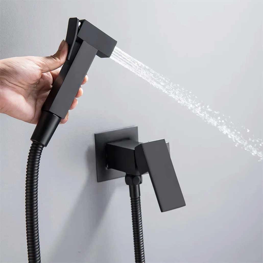 Square Shaped Bidet Mixer Sprayer Black Expandable Handle