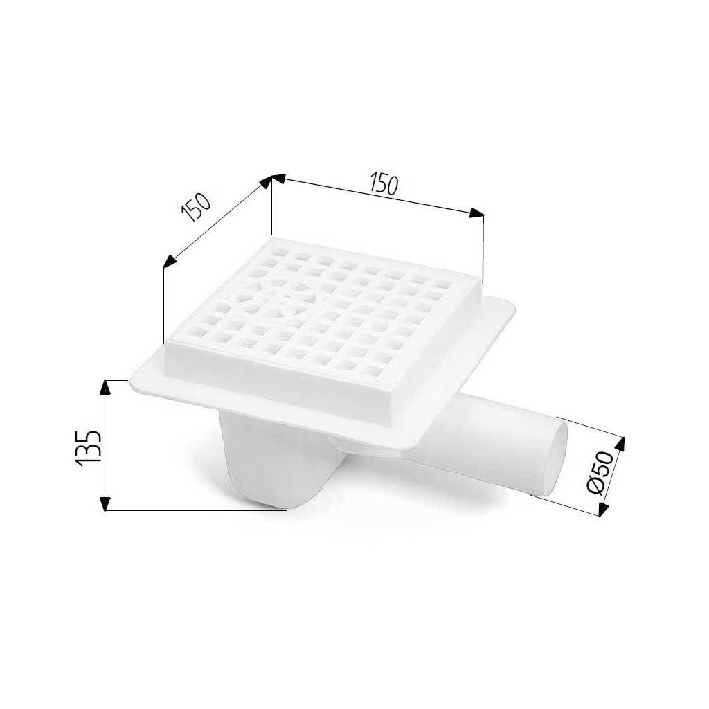 White 150x150mm Floor Waste Drain Gully Trap 50mm Outlet Drain Gully