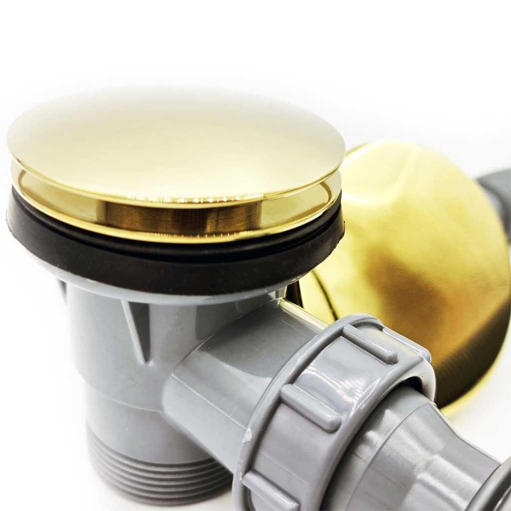 Bath Waste With Overflow In Gold With Long Flexible Siphon Bath Waste