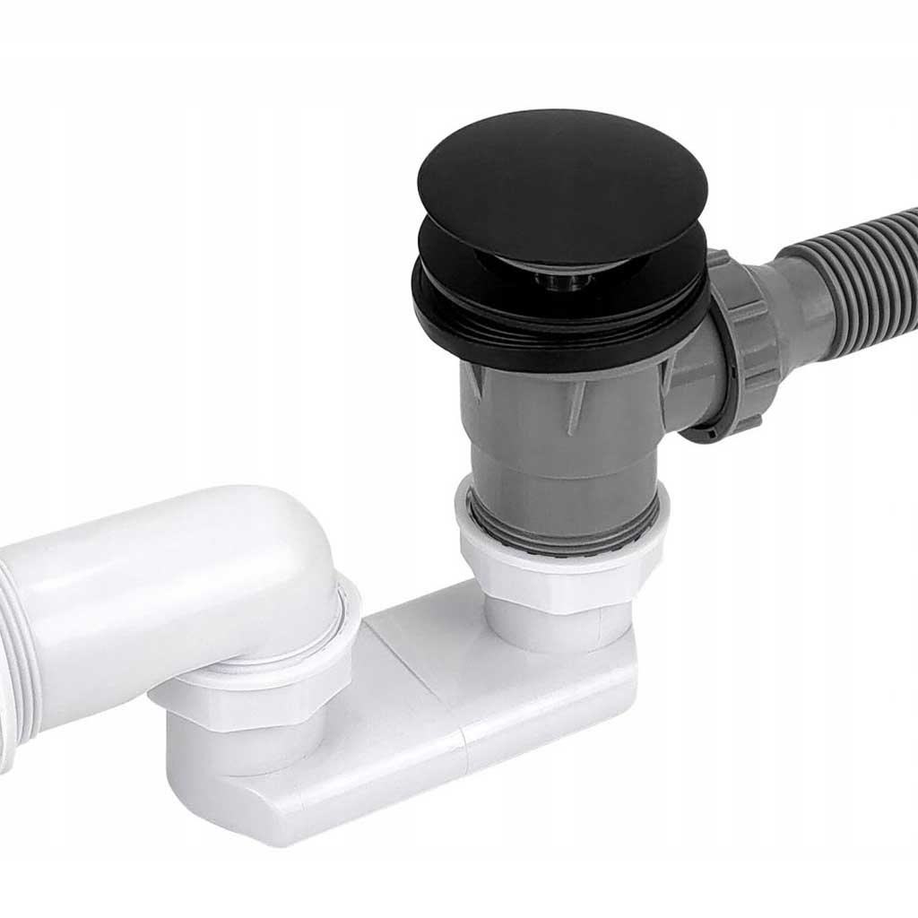 Bath Waste With Overflow In Black With Long Flexible Siphon