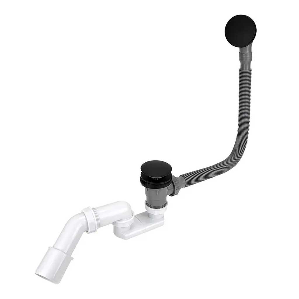 Bath Waste With Overflow In Black With Long Flexible Siphon