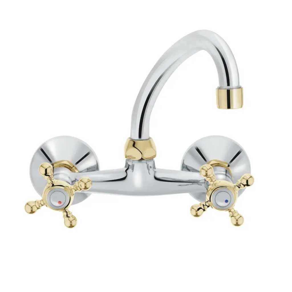 Chrome Gold F High Spout Kitchen Tap Wall Mount Cross Heads Kitchen Taps