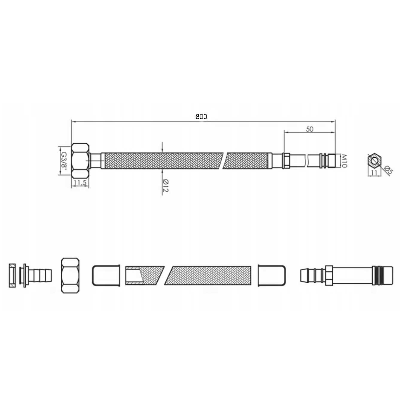 M10 x 3/8 Black Flexible Connector For Taps Water Tap Tail Flexible Connectors For Taps, A590c
