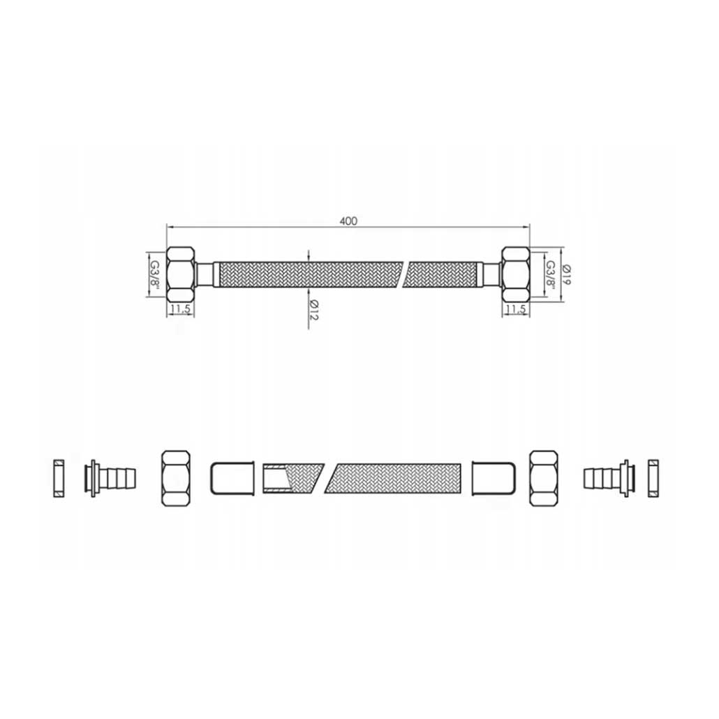 3/8 x 3/8 Inch Black Flexible Connector For Taps Toilets Flexible Connectors For Taps, A591a