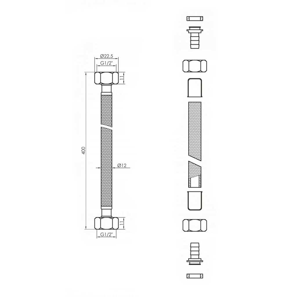 1/2 x 1/2 Inch Black Flexible Connector For Taps Toilets Flexible Connectors For Taps, A592a