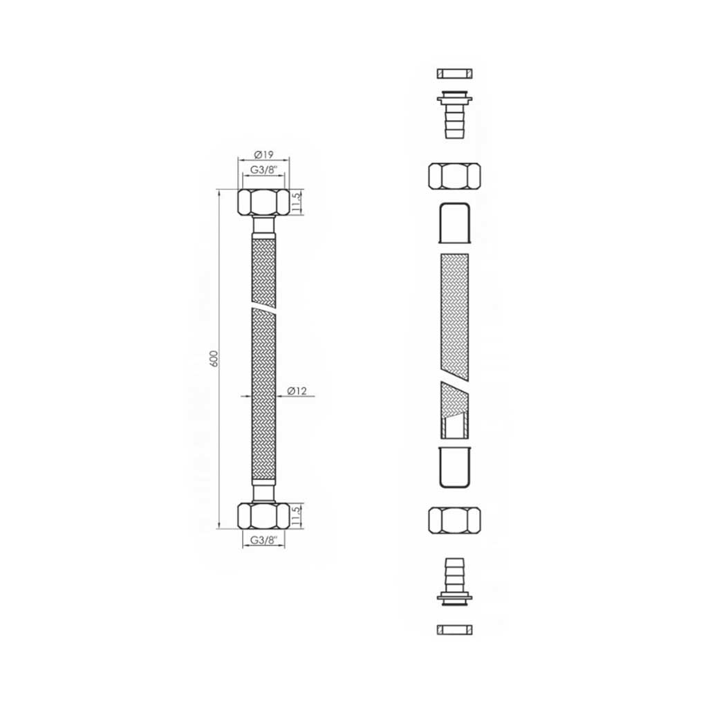 1/2 x 1/2 Inch Black Flexible Connector For Taps Toilets Flexible Connectors For Taps, A592b