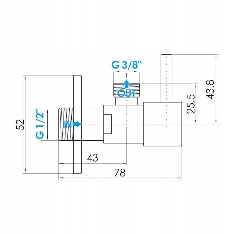 A598a Black 1/2 inch x 3/8 inch BSP Basin Hose Valve Water Tap Cut-Off Long Lever dimensions diagram