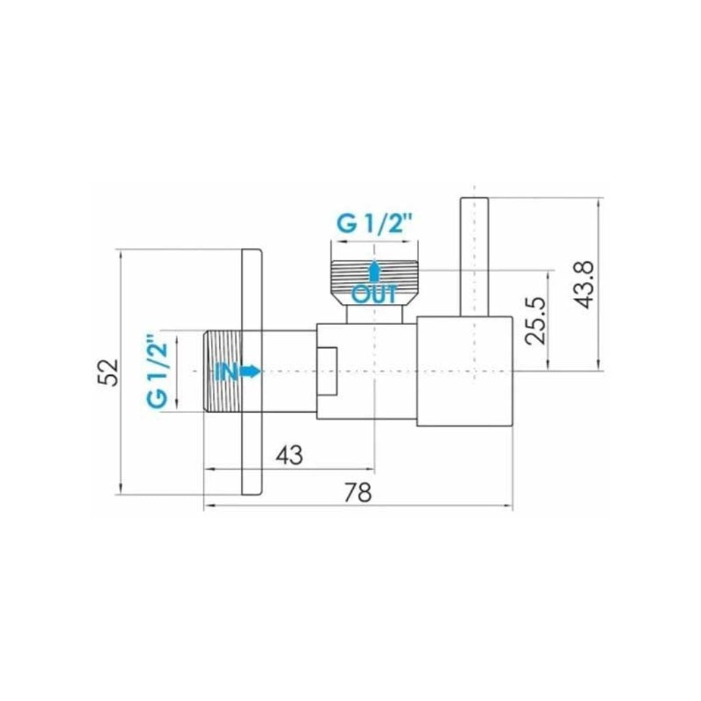 Black 1/2 inch x 1/2 inch BSP Basin Hose Valve Water Tap Cut-Off Long Lever dimensions diagram, A598b