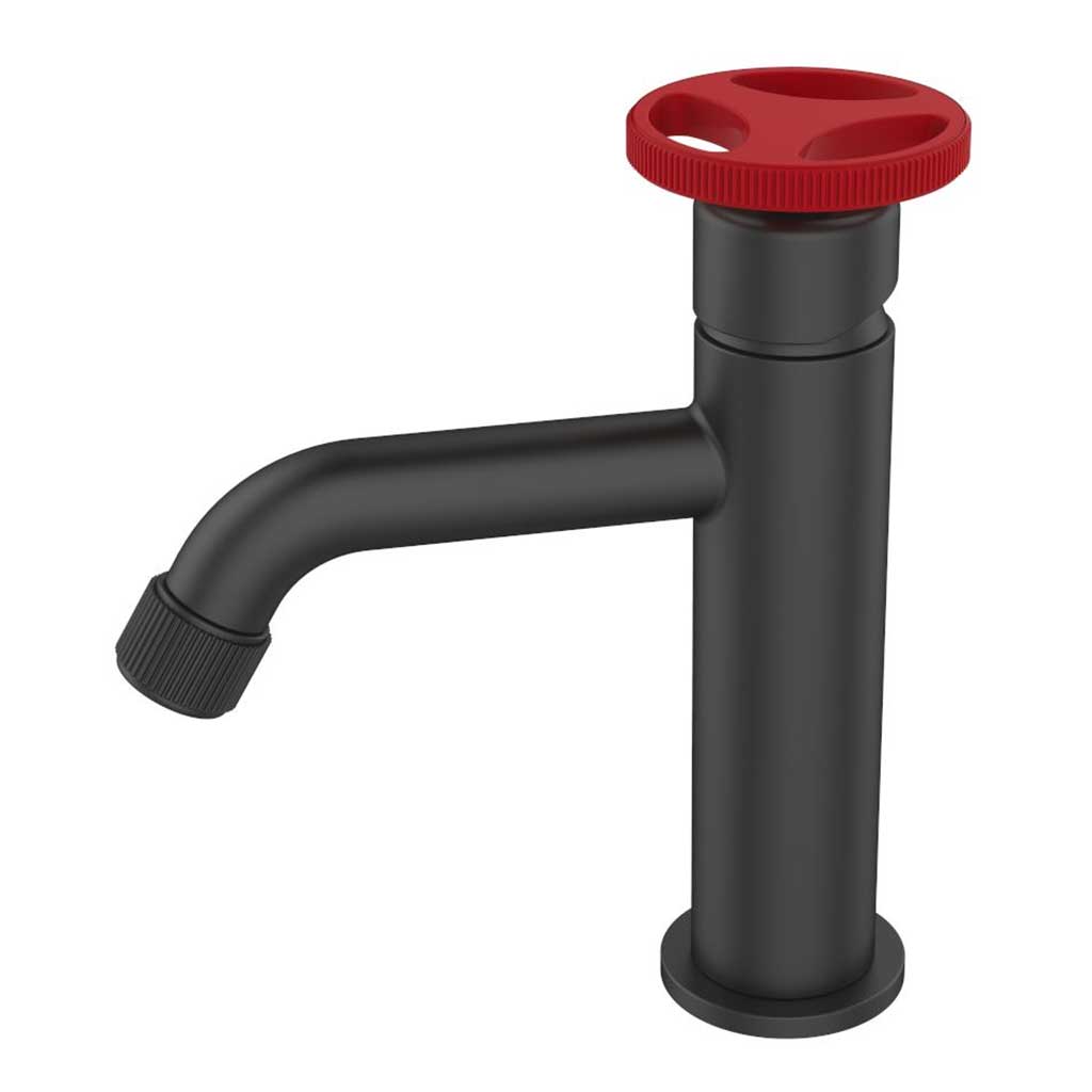 Industrial Style Basin Mixer Tap Black with Red Handle Basin Taps