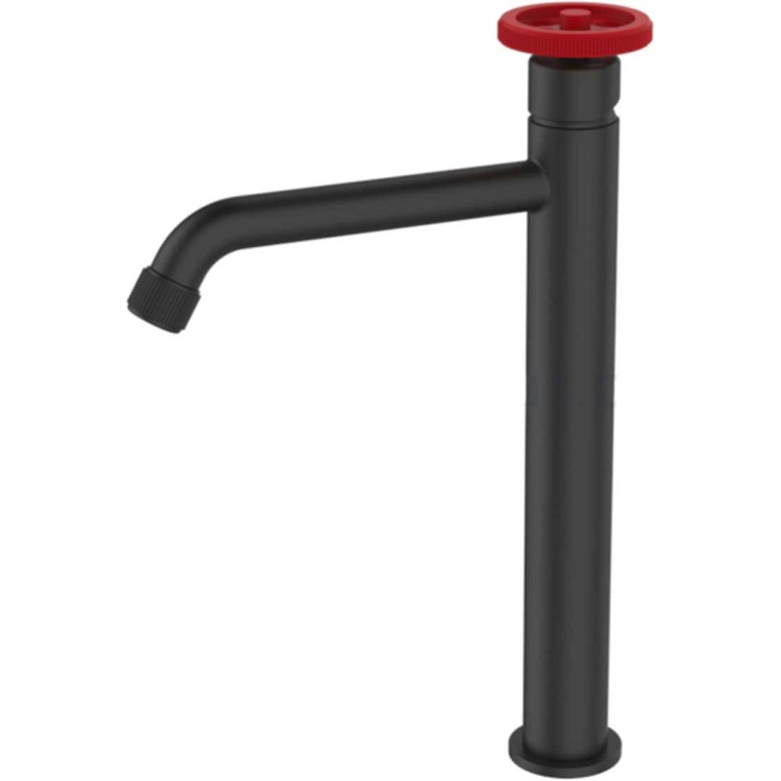 Industrial Style Tall Basin Mixer Tap Black with Red Handle Basin Taps