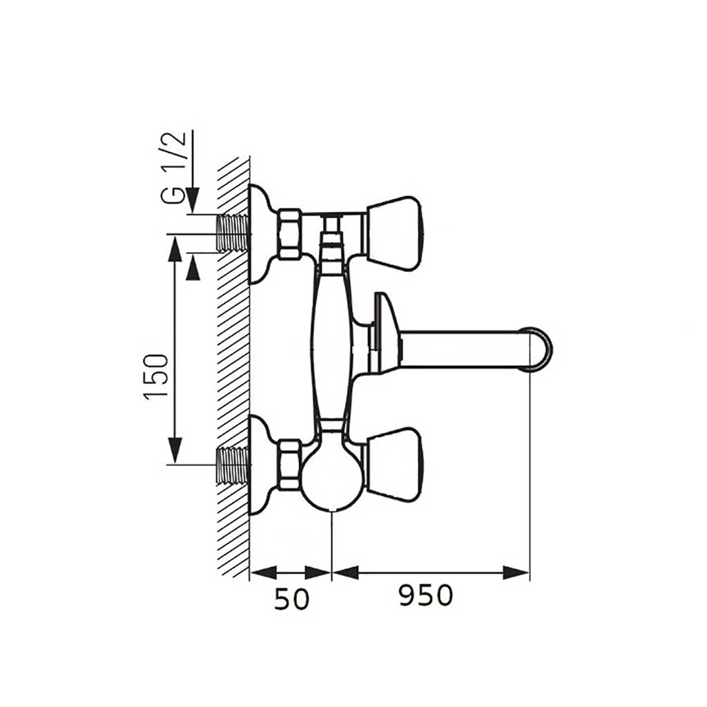 Classic Bath Tap Chrome Wall Mounted With Shower Handle Bath Taps