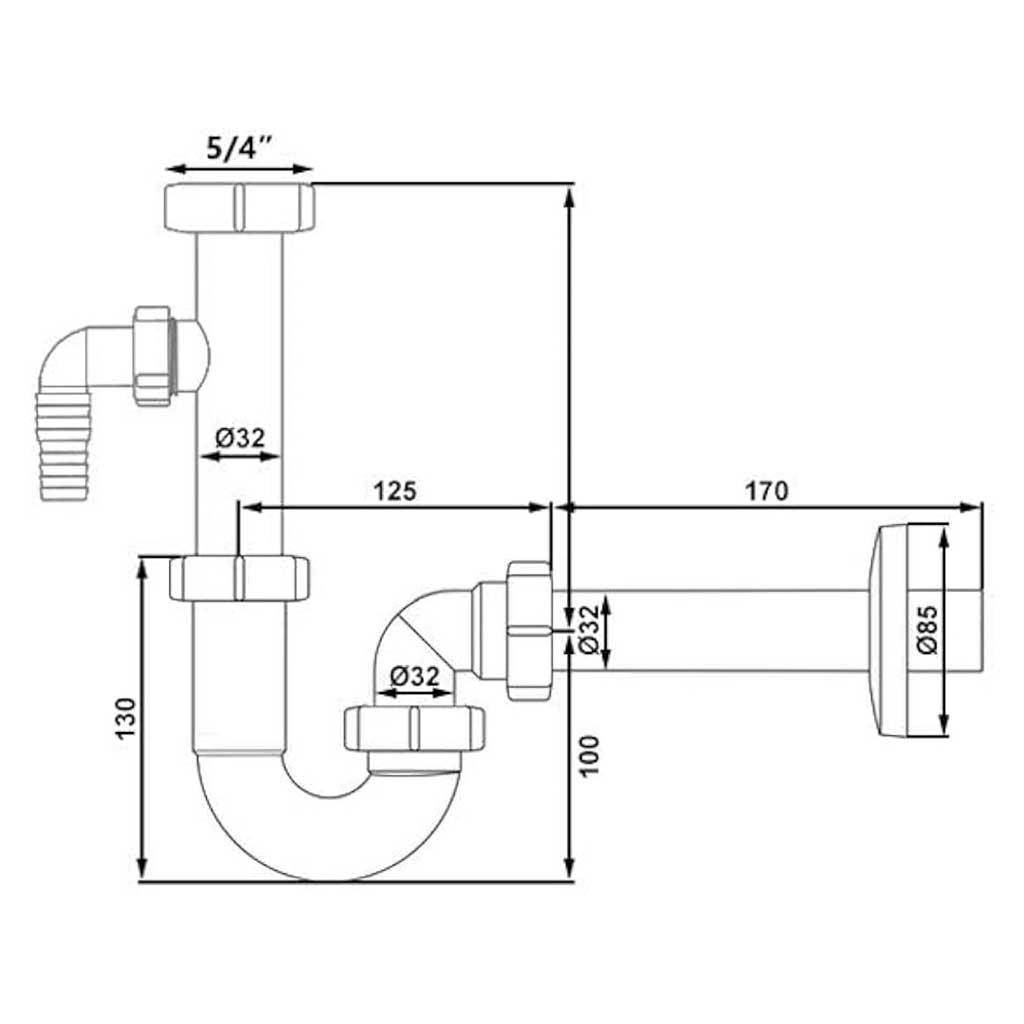 Basic Basin P-Trap 32mm Waste Washing Machine Input Bathroom Sink Waste Traps