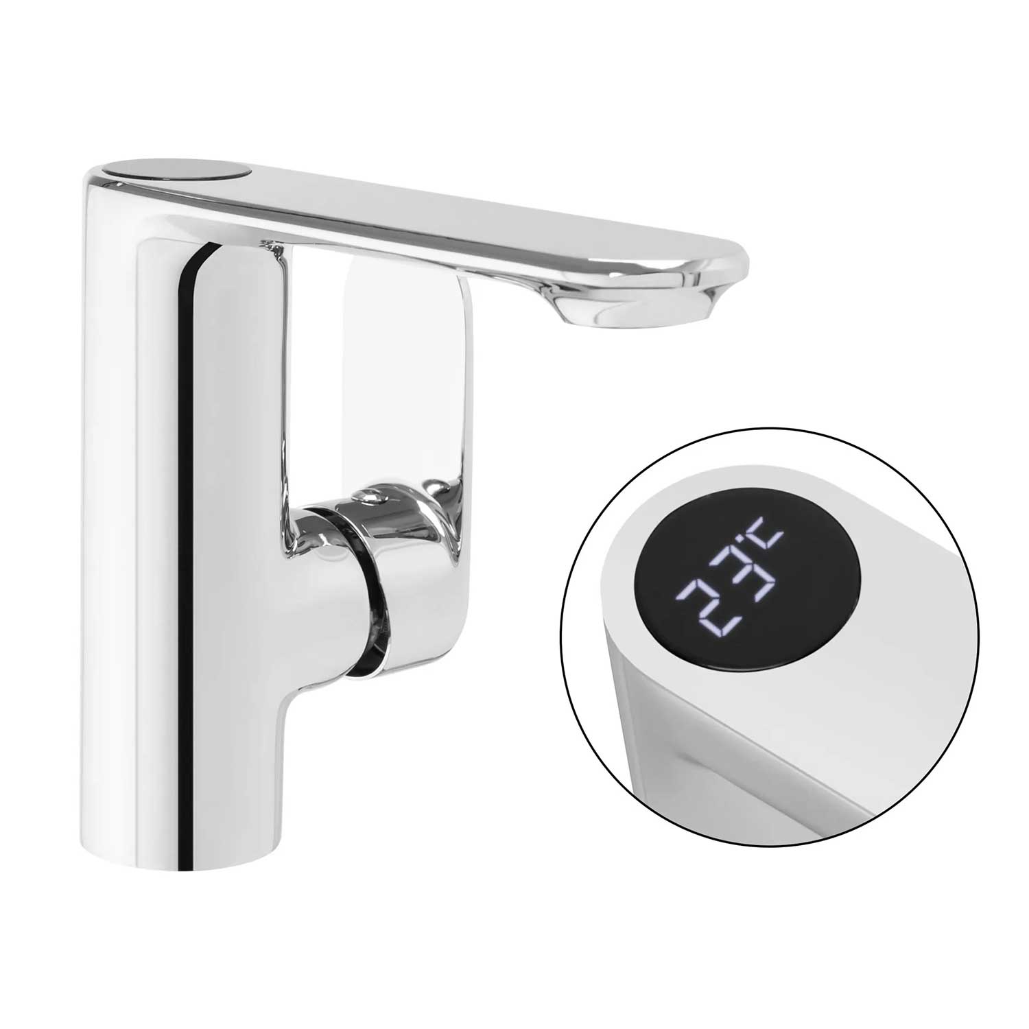 Chrome Bathroom Sink Tap With LCD Temperature Indicator Basin Taps