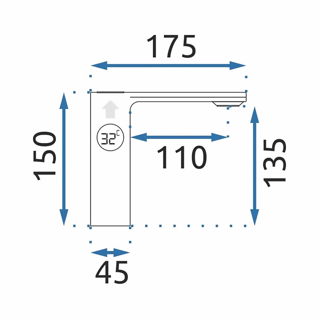 Chrome Bathroom Sink Tap With LCD Temperature Indicator Basin Taps