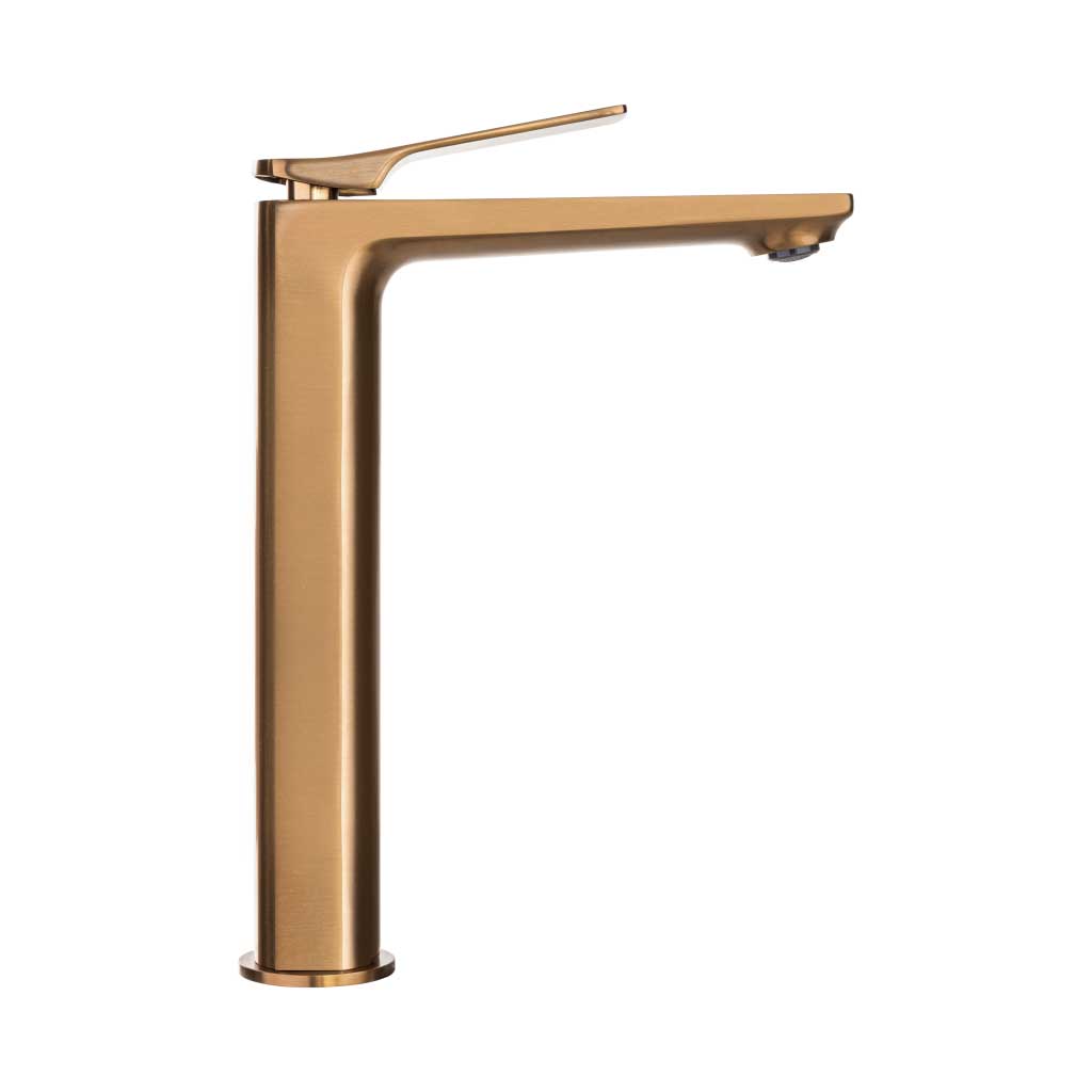 Tall Brushed Copper Bathroom Sink Tap Mixer Single Lever Basin Taps