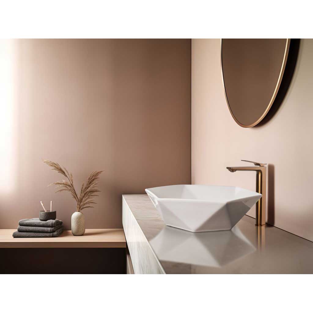 Tall Brushed Copper Bathroom Sink Tap Mixer Single Lever Basin Taps