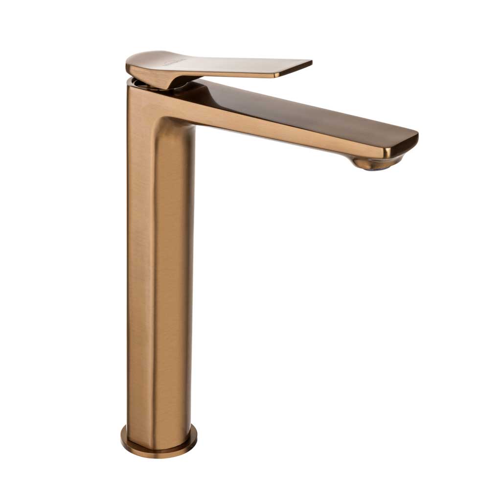 Tall Brushed Copper Bathroom Sink Tap Mixer Single Lever Basin Taps