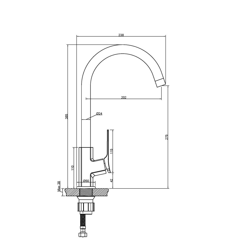 Brushed Copper Kitchen Sink Tap Standing Mixer Single Lever Kitchen Taps