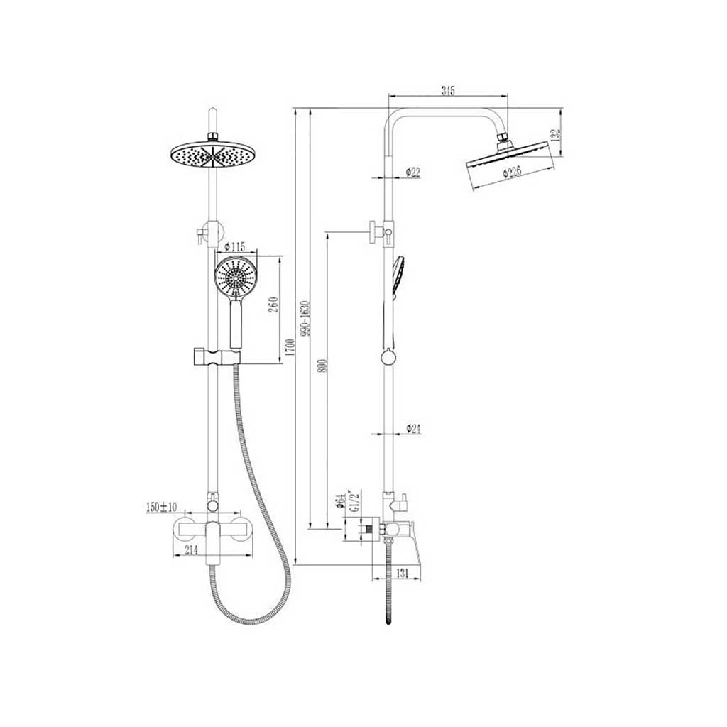 Brushed Copper Shower Mixer 2 Way Set Rainfall Shower Rail Rainfall Showers