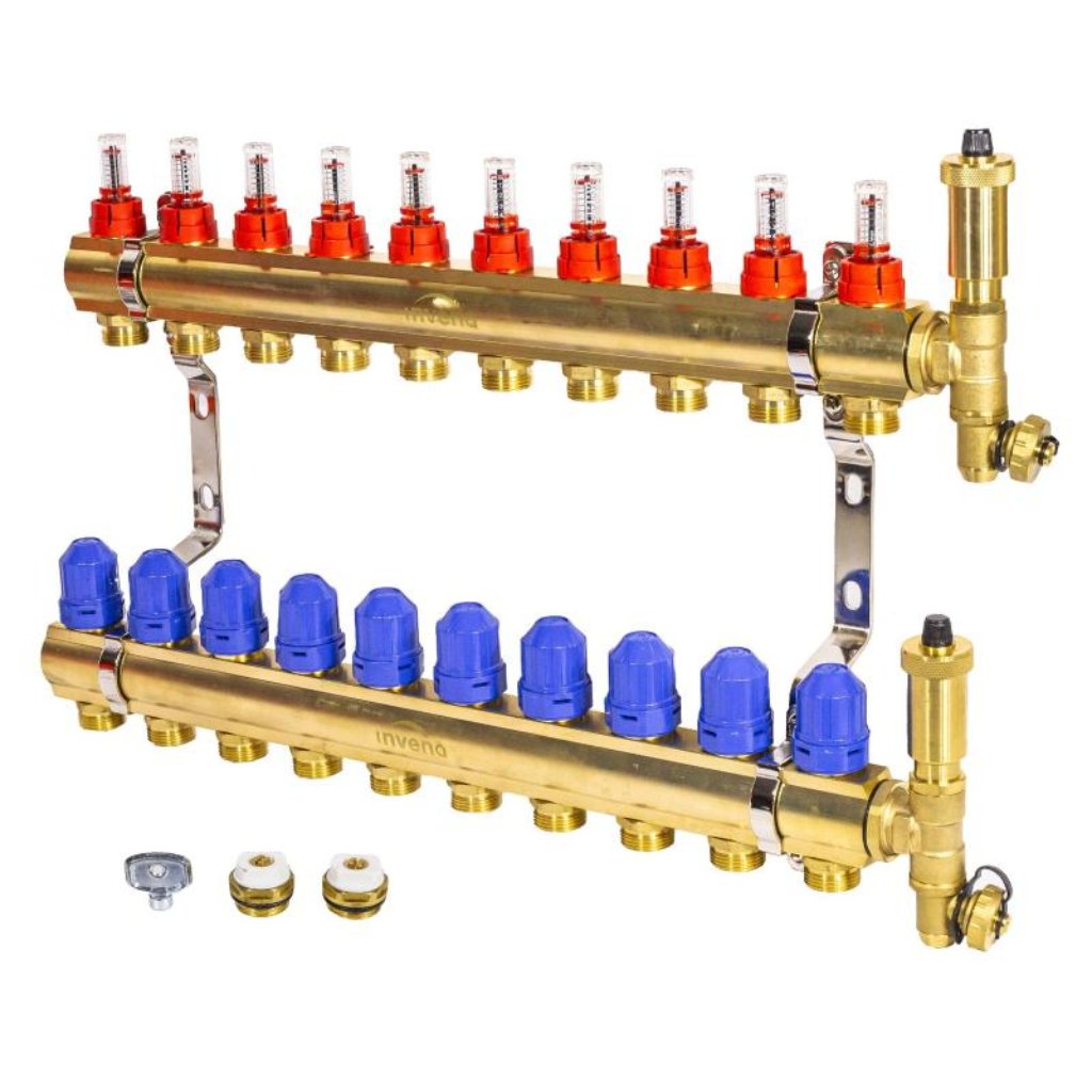 Brass Underfloor Heating Manifold 10 Circuits Plane Set Underfloor Heating Manifolds