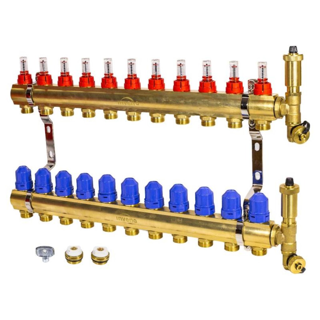 Brass Underfloor Heating Manifold 11 Circuits Plane Set Underfloor Heating Manifolds