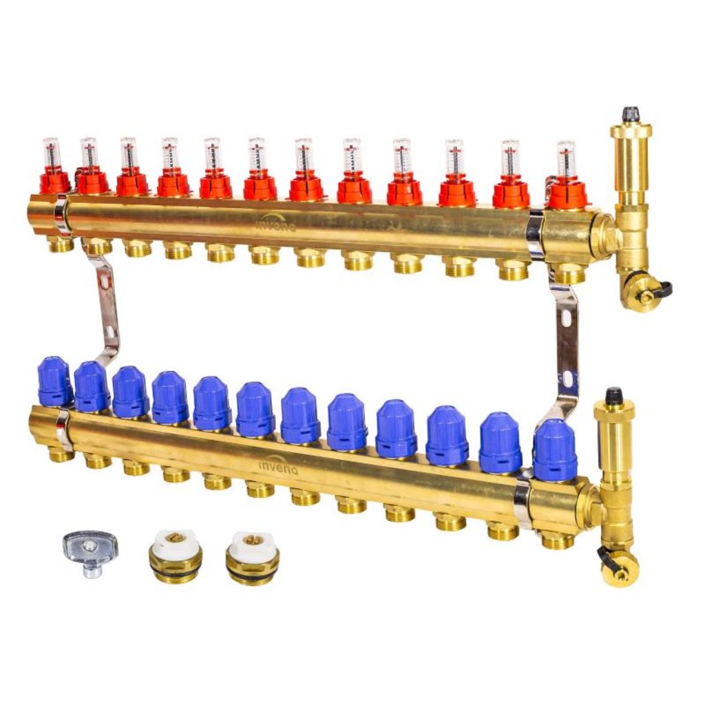 Brass Underfloor Heating Manifold 12 Circuits Plane Set Underfloor Heating Manifolds