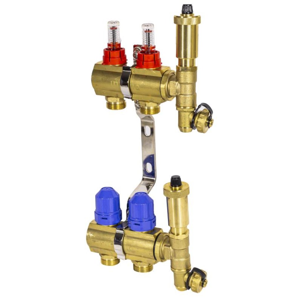 Brass Underfloor Heating Manifold 2 Circuits Plane Set Underfloor Heating Manifolds