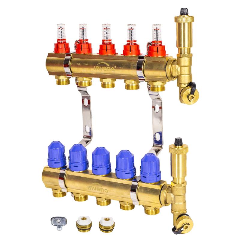 Brass Underfloor Heating Manifold 2-12 Circuits Plane Set