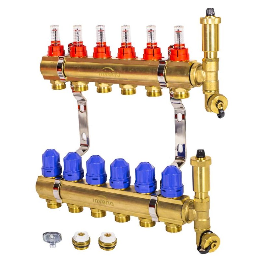 Brass Underfloor Heating Manifold 6 Circuits Plane Set Underfloor Heating Manifolds