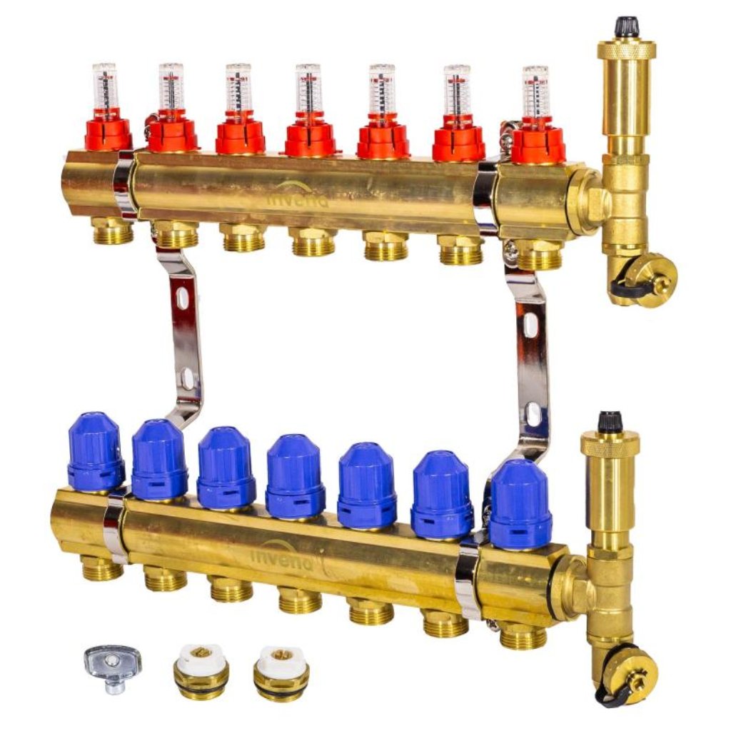 Brass Underfloor Heating Manifold 7 Circuits Plane Set Underfloor Heating Manifolds