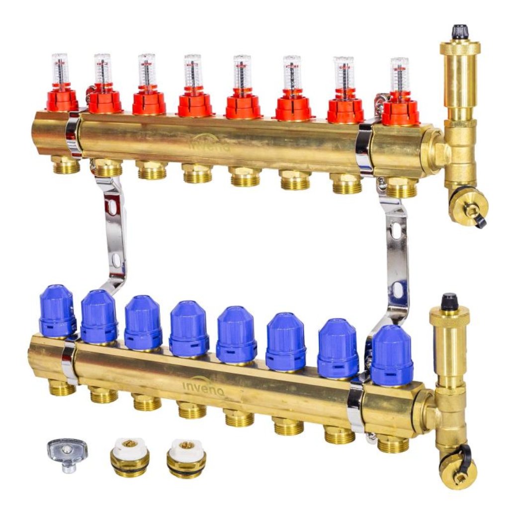 Brass Underfloor Heating Manifold 8 Circuits Plane Set Underfloor Heating Manifolds