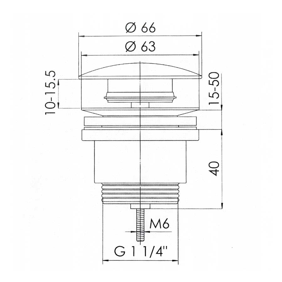 Chrome Bathroom Pop Up Sink Plug Waste Push Type 1 1/4 32mm dimensions diagram