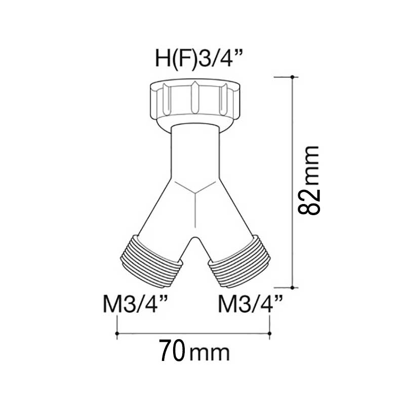 Y Piece Washing Machine Hose Connector Junction Splitter 3/4 sizing diagram tech drawing