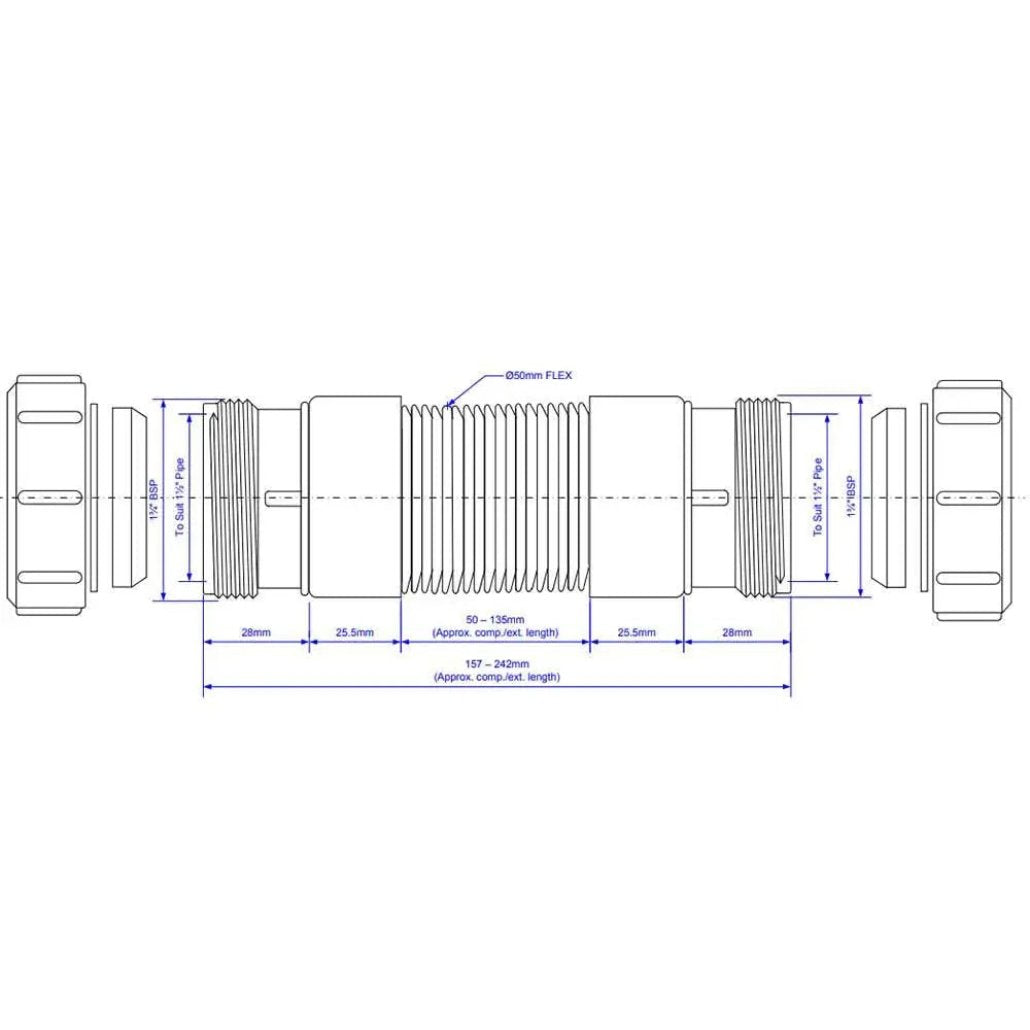 FLEXCON4 McAlpine 1 1/2" Flexible Waste Fitting Multifit Connector Waste Pipe & Fittings