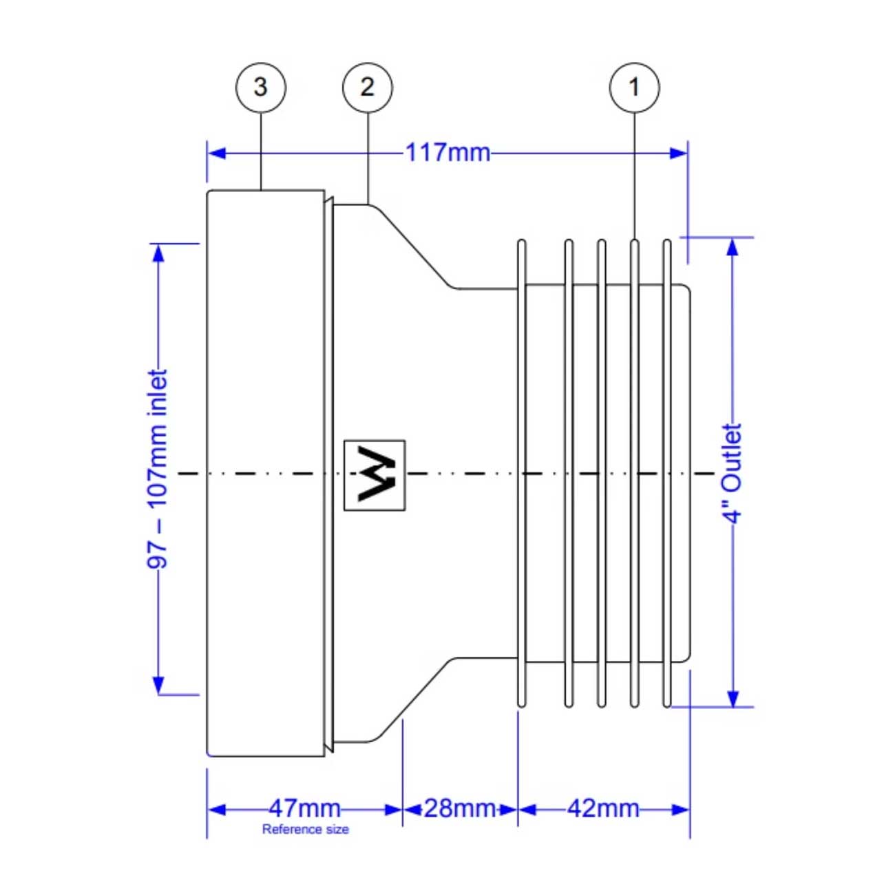 WC-CON1 McAlpine Waste Pan Connector Straight Toilet Waste Pipe