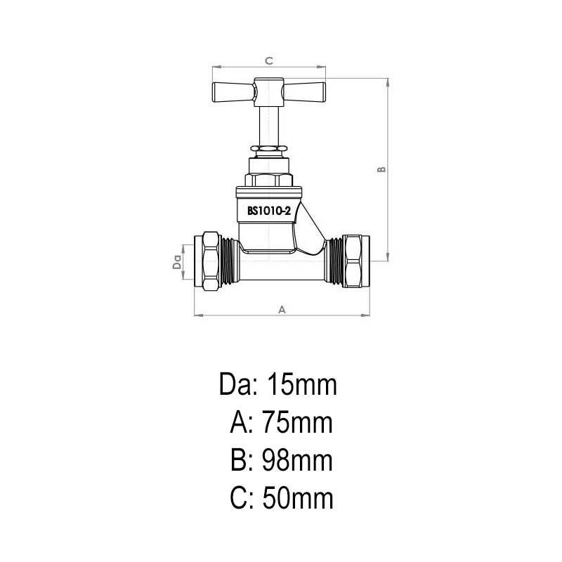 water stop cock 15mm dimensions, A904a