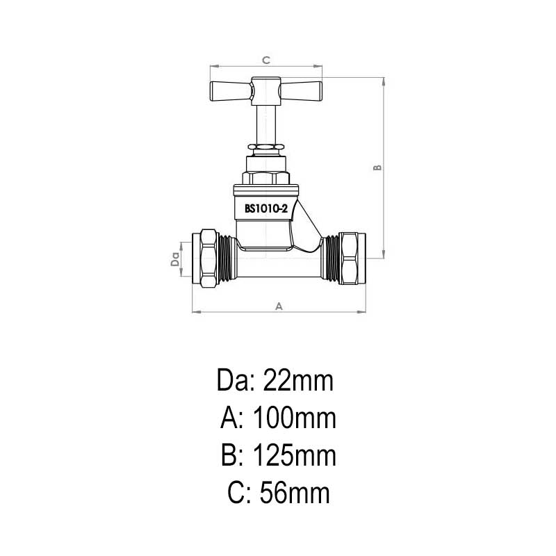 water stop cock 22mm dimensions, A904b