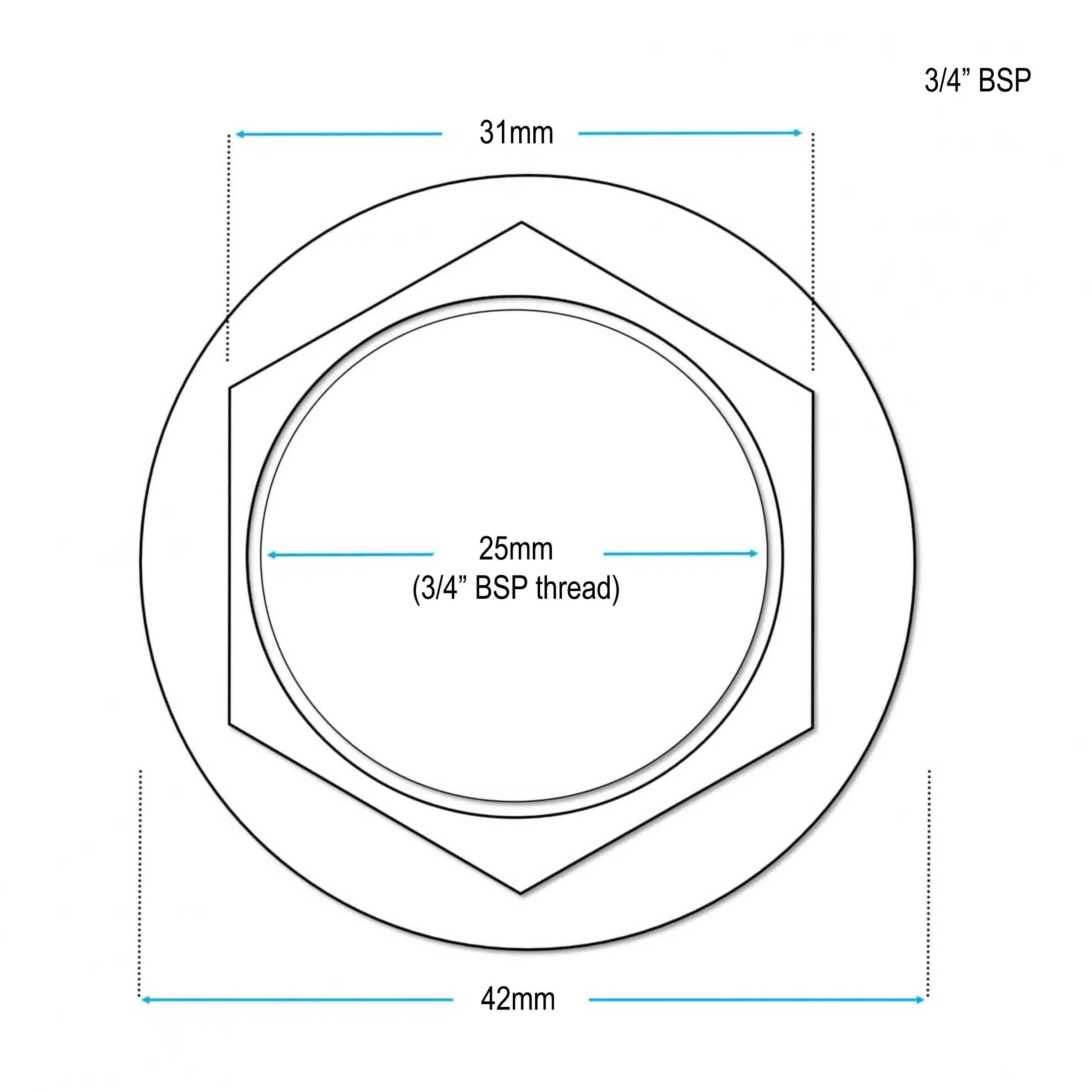 3/4 Brass flange hex Back Nut Wide Flanged technical drawing dimensions