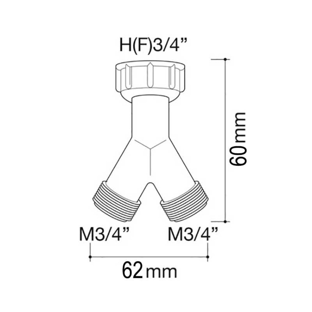 Brass Washing Machine Y Piece splitter nickel plated technical drawing diagram chart