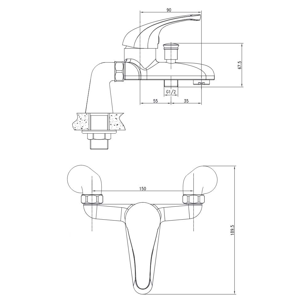 Bath Filler with Shower Mixer Tap Single Lever Pillars Chrome WRAS Deck Mounted dimensions chart