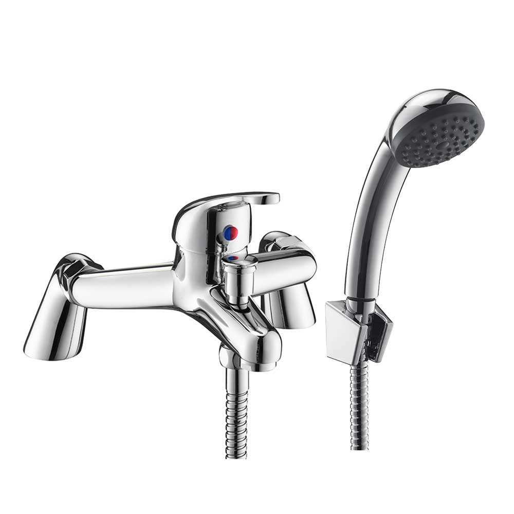 Bath Filler with Shower Mixer Tap Single Lever Pillars Chrome WRAS Deck Mounted - plumbing4home