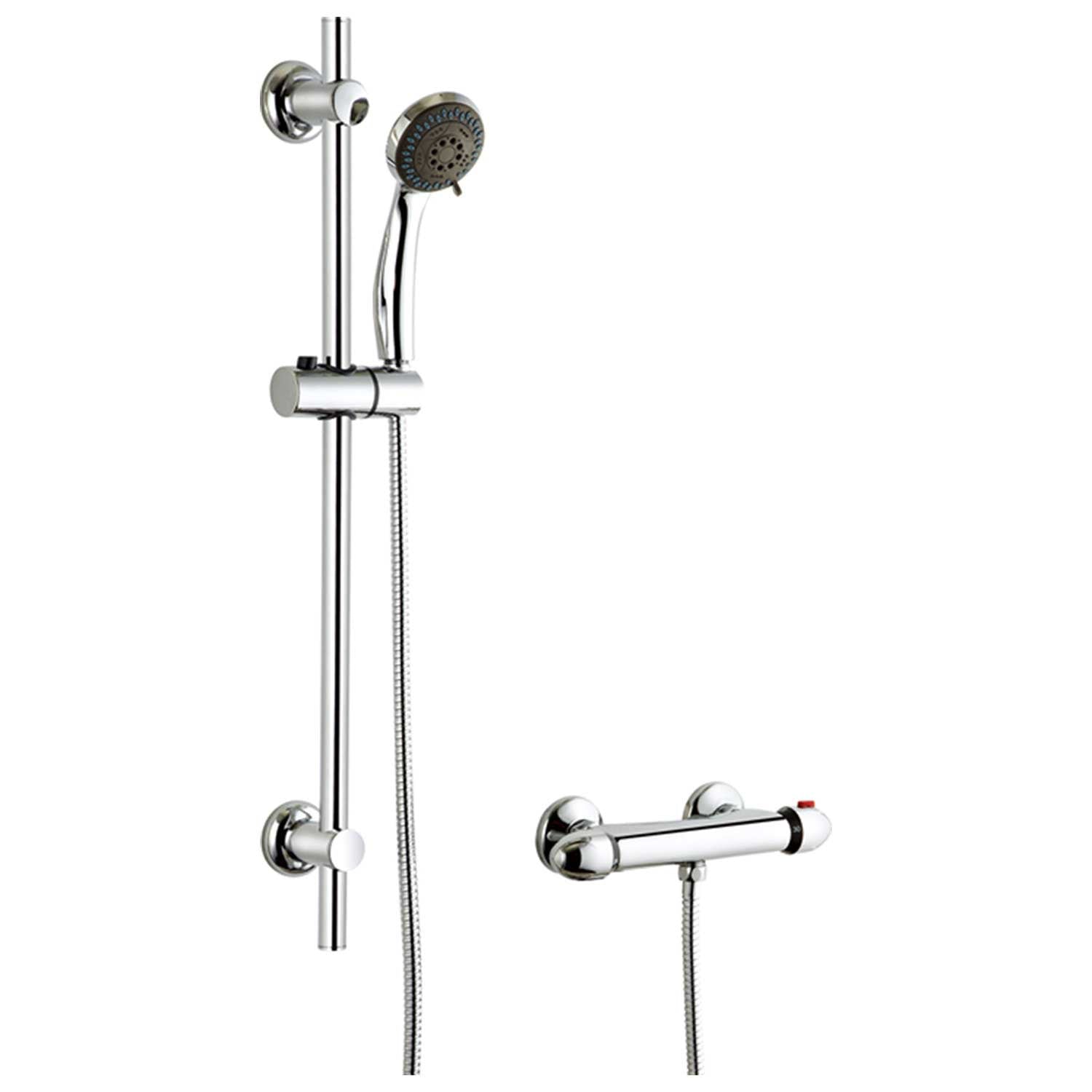 Round Thermostatic Shower Mixer Bar Valve Raiser Kit 3 Function Head Chrome