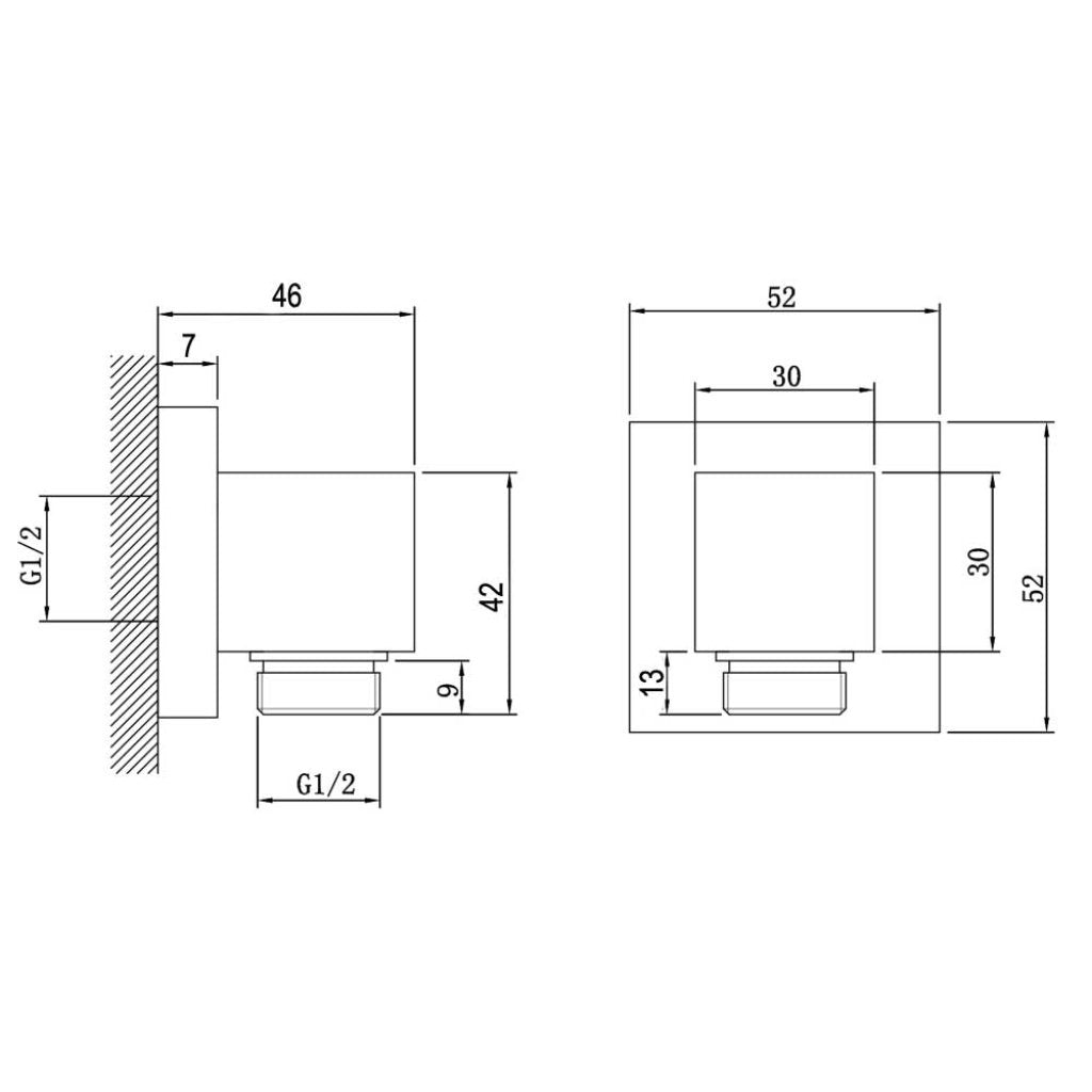 Shower Hose Outlet Elbow Square Concealed Fitting Chrome Wall Mounted Brass sizes chart