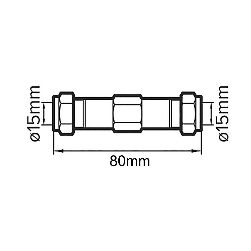 15mm Compression Burst Pipe Repair Coupling Connector Brass Fitting 80mm Long