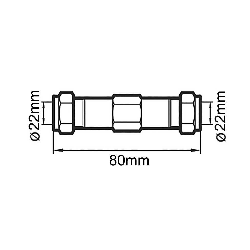 22mm Compression Burst Pipe Repair Coupling Connector Brass Fitting 80mm Long