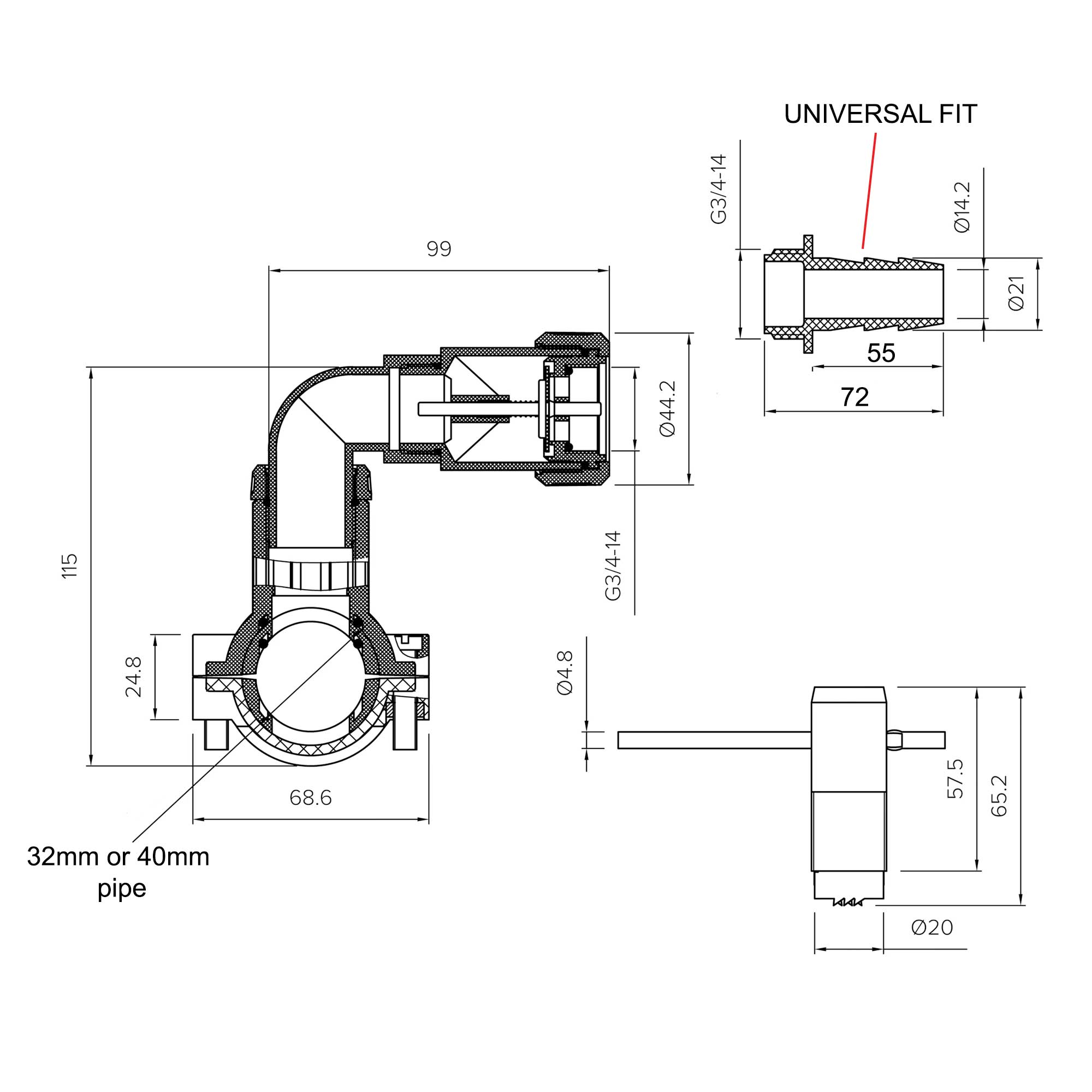 Waste Pipe Clamp Kit Self-Cutting Washing Machine Drain Out for 32mm and 40mm Pipes