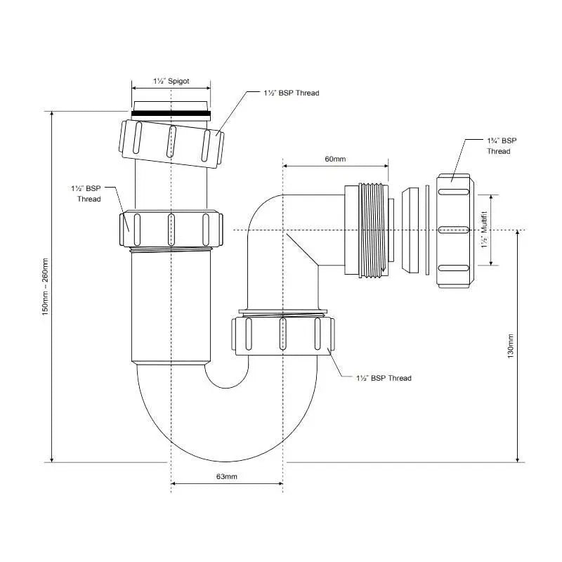 ASC10 - McAlpine - Adjustable Inlet P Trap - 1.5" Bathroom Sink Waste Traps