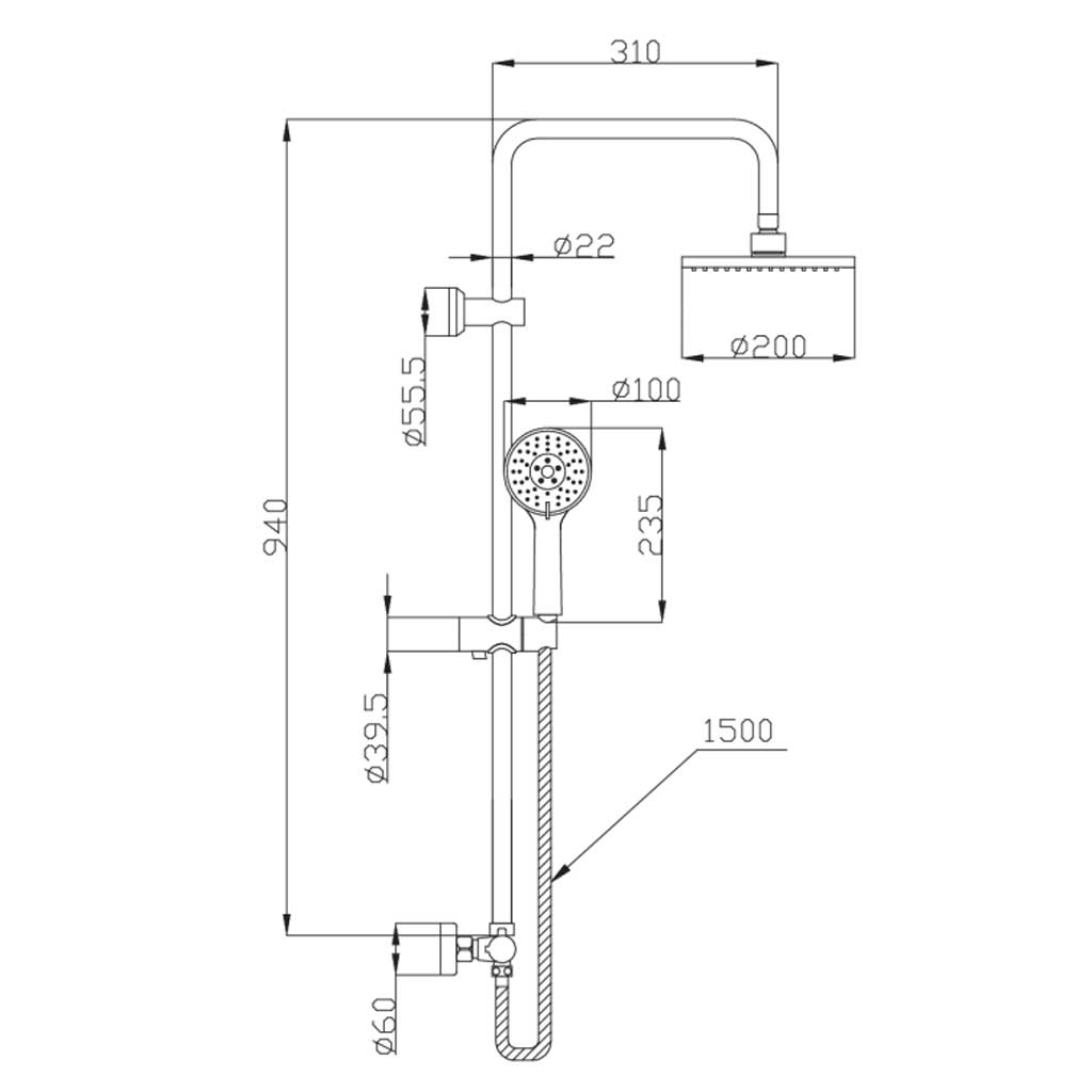 Thermostatic Shower Mixer Bar Set Rainfall Head Chrome Round ESLA